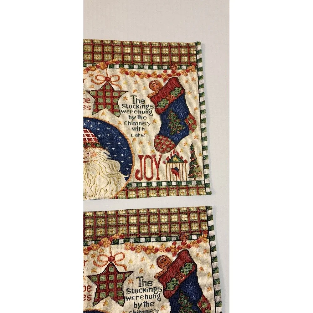 Set Of 3 Tapestry Woven Christmas Placemats Gingerbread Man Santa